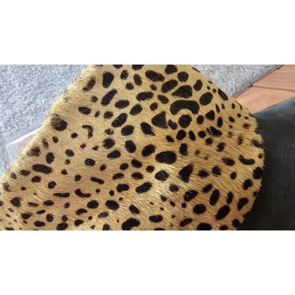 ALL BLACK Leather Ankle Booties Boots Leopard Calf Skin Fold Down‎ EU 39 US 8.5 - Picture 5 of 6